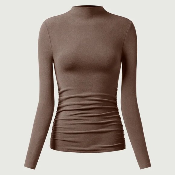 OGL Tops - OGL ProWarm Thermal Ruched Sides Tuckable Mockneck Top S Mocha NWT